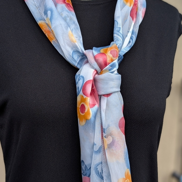 Spring Blue & Pink Roses Silky Scarf - Picture 4 of 7